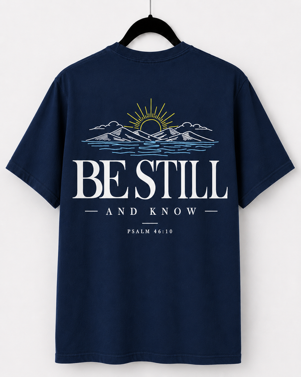 Navy Be Still and Know back design [pair|navy|back|2]