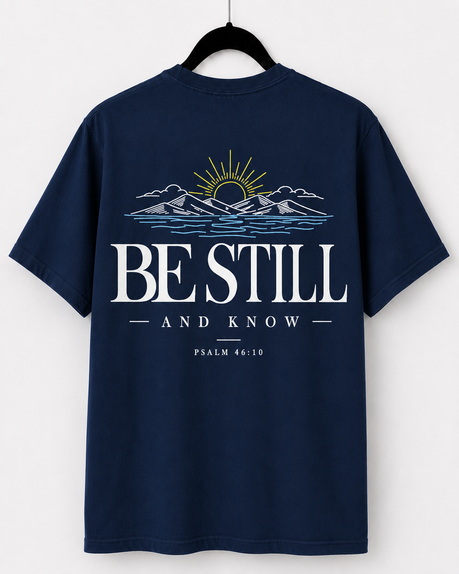Navy Be Still and Know back design