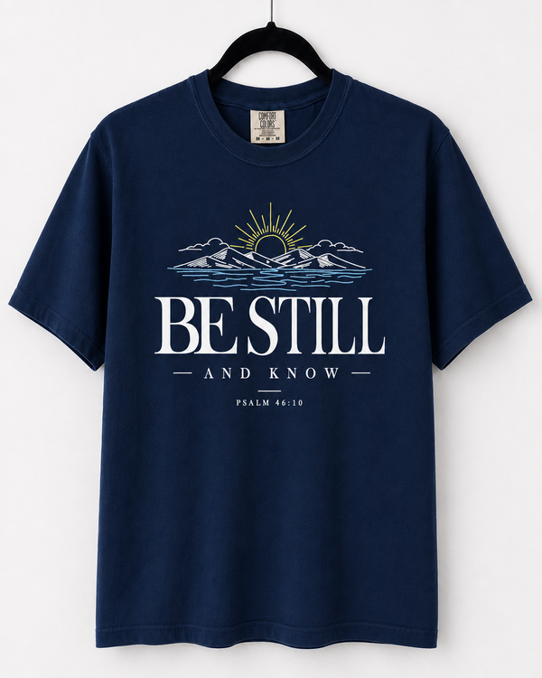 Navy Be Still and Know front design [pair|navy|front|1]