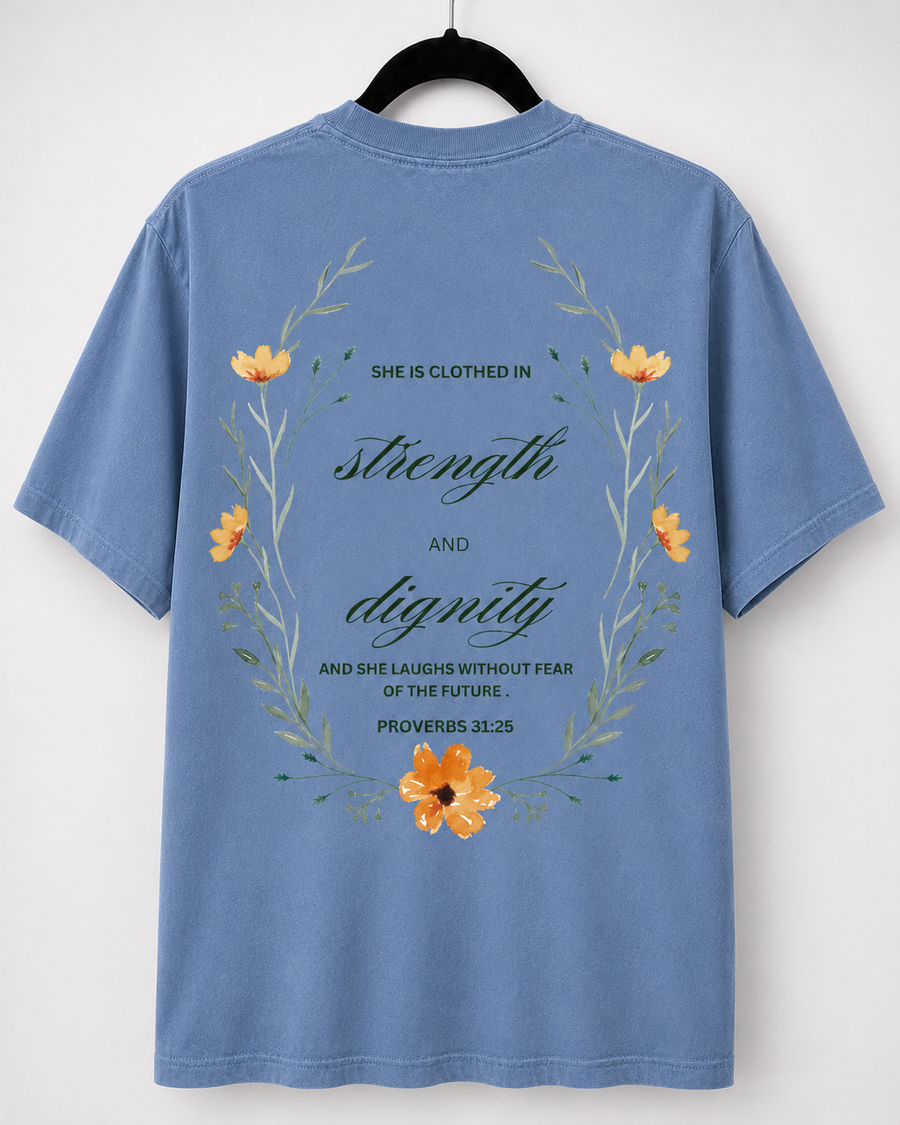 Washed Denim Strength and Dignity back design