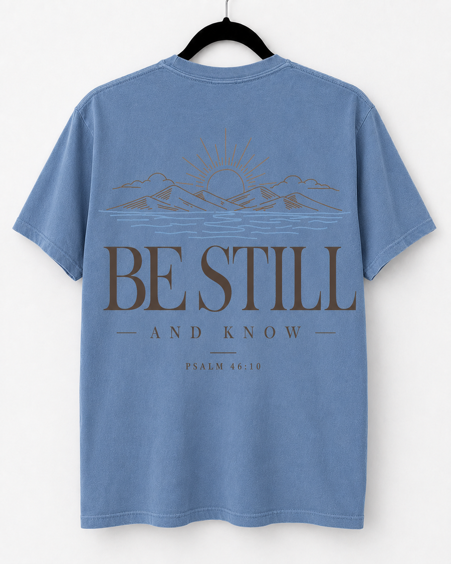 Washed Denim Be Still and Know back design
