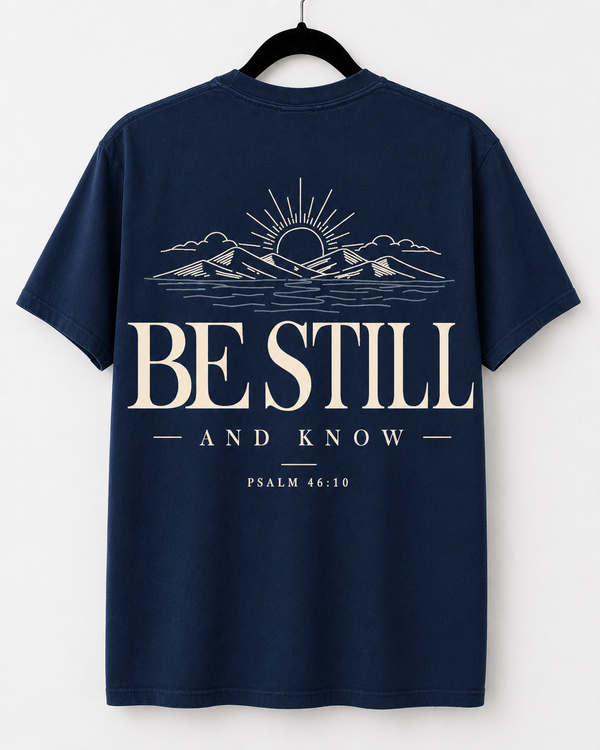 Navy Be Still and Know back design [pair|navy|back|2]