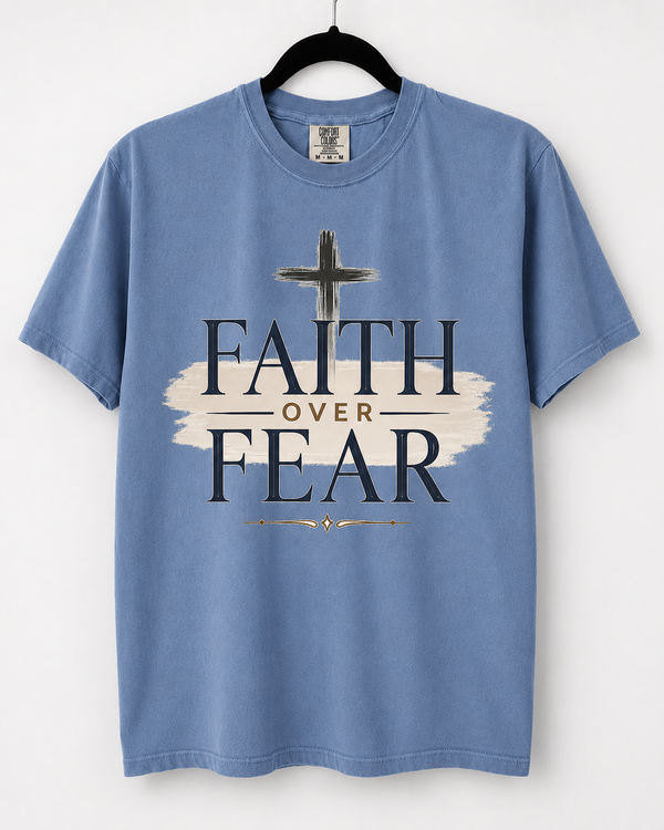 Washed Denim Faith Over Fear front design [pair|washed-denim|front|1]