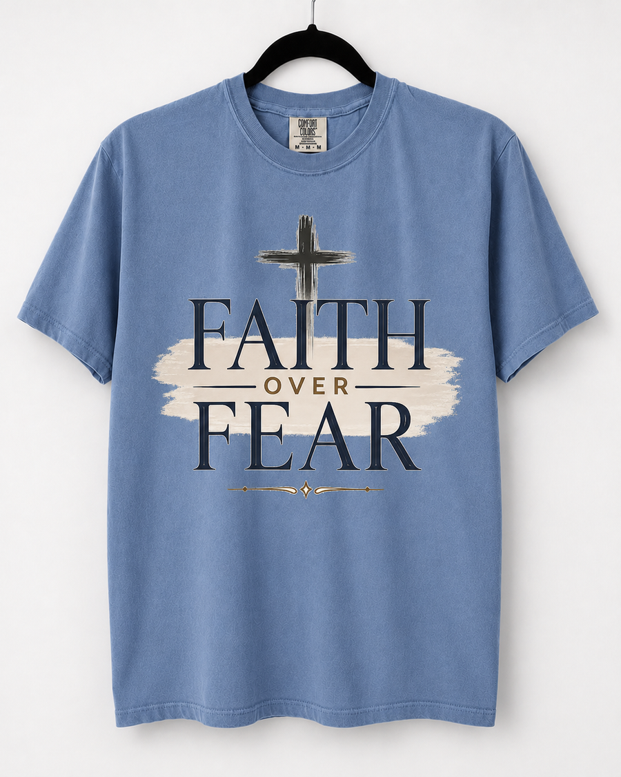 Washed Denim Faith Over Fear front design