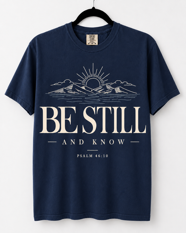 Navy Be Still and Know front design [pair|navy|front|1]