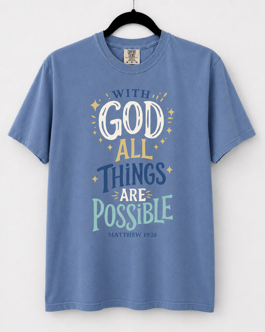 Washed Denim With God front design