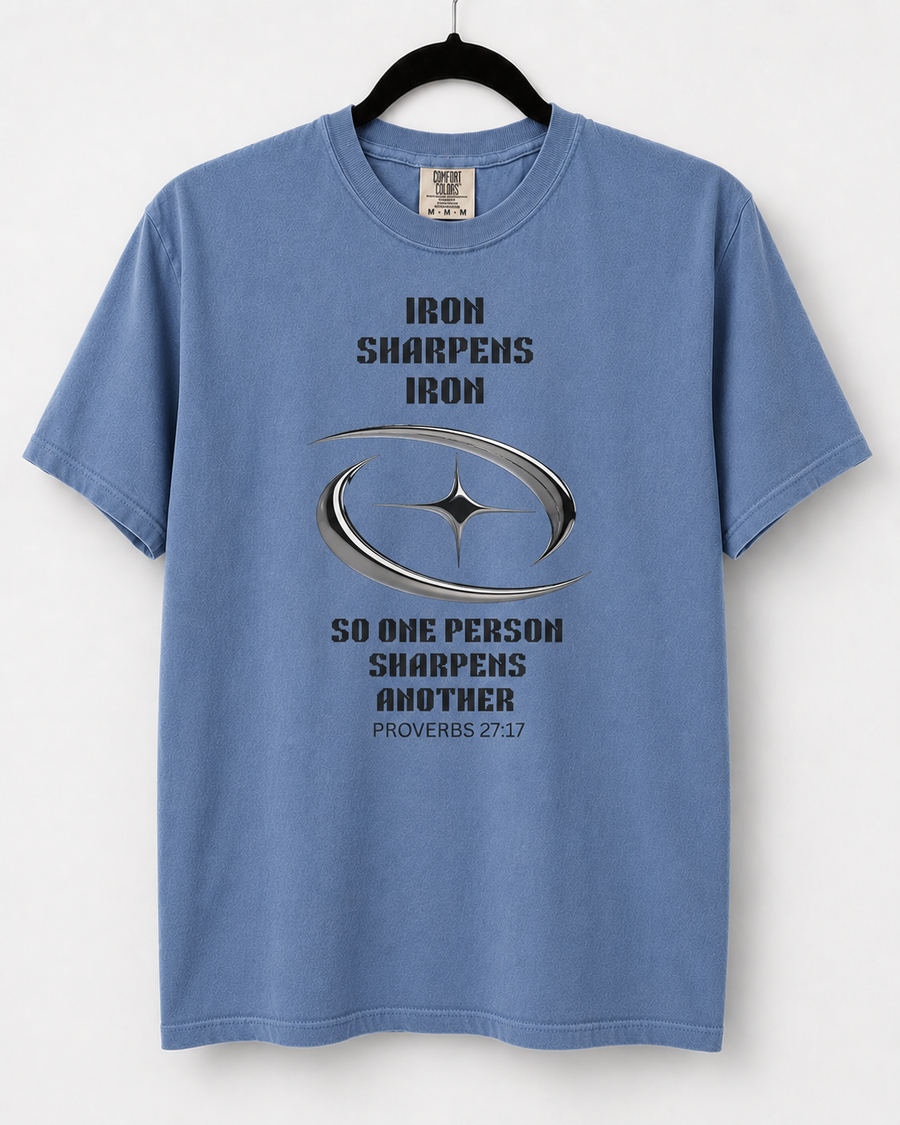 Washed Denim Iron Sharpens Iron front design