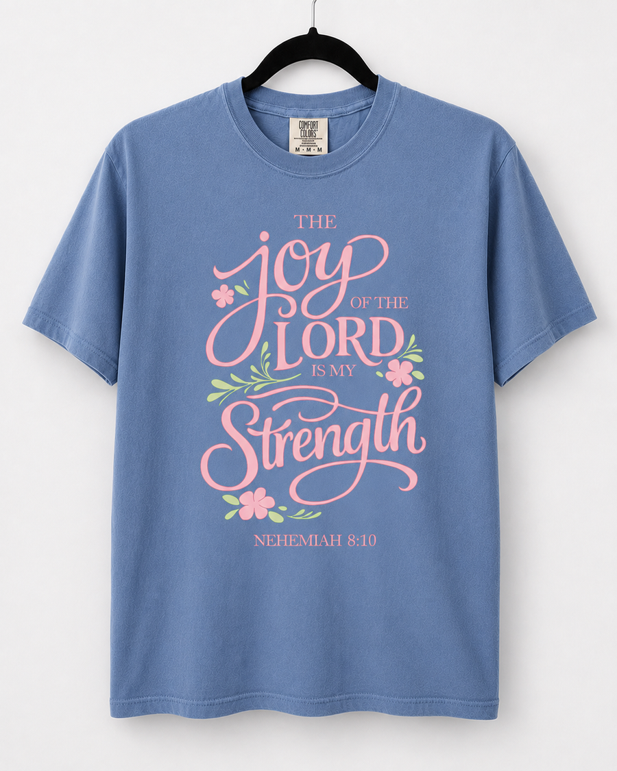Washed Denim Joy of the Lord front design